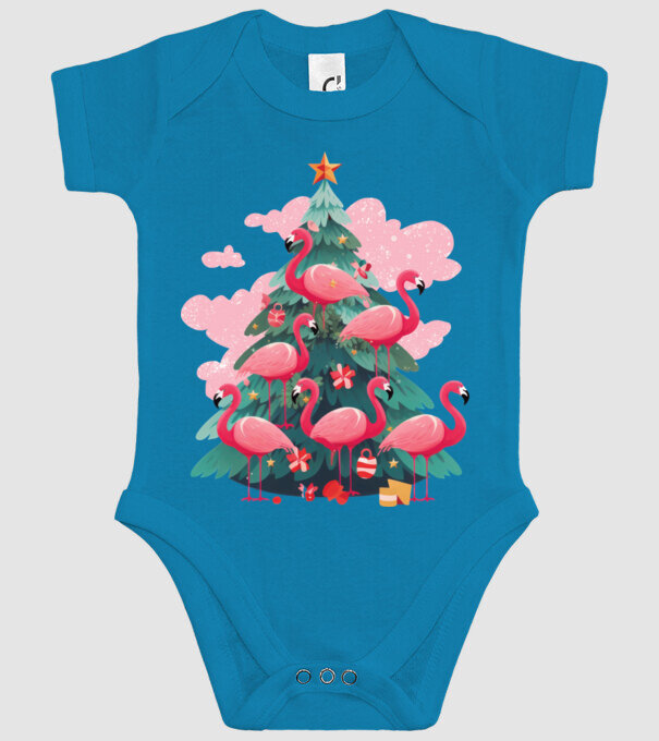 flamingo pom de Crăciun model turcoaz pe tricou