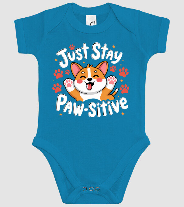 Just Stay Paw-sitive Negru model turcoaz pe tricou