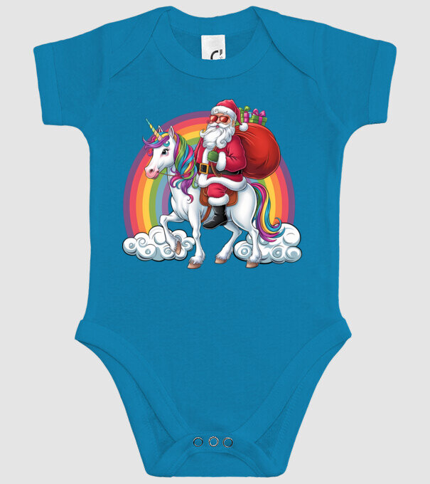 Moș Crăciun cool pe un unicorn 2 model turcoaz pe tricou