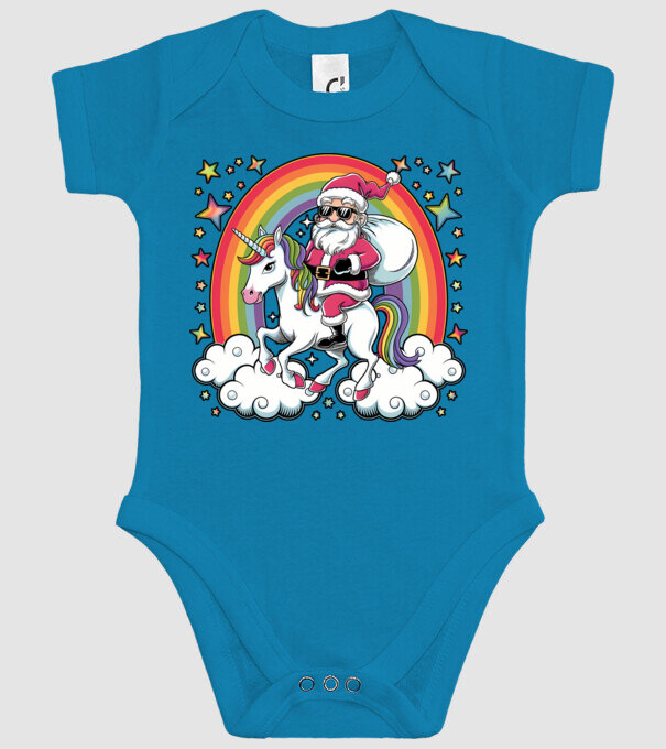 Moș Crăciun cool pe un unicorn model turcoaz pe tricou