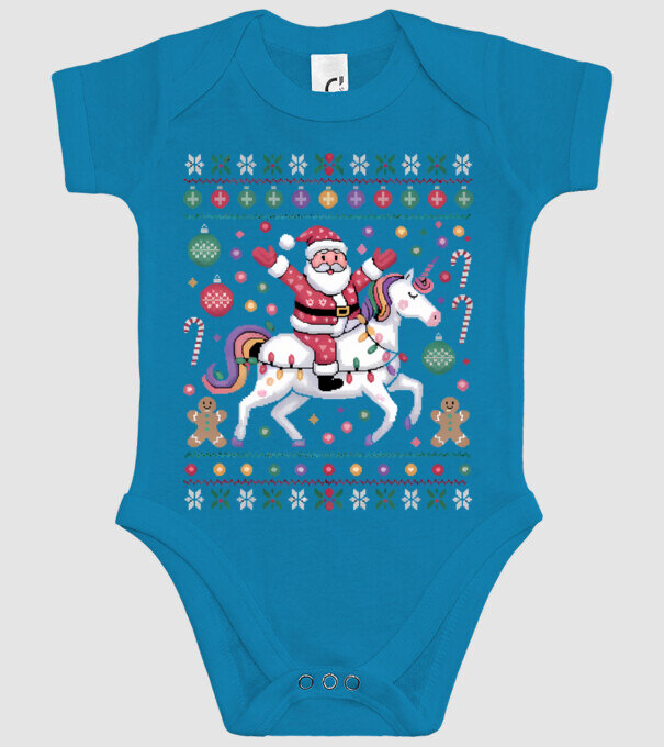 Moș Crăciun pe un pulover urât unicorn model turcoaz pe tricou