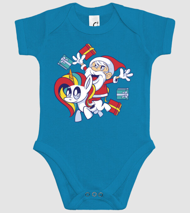 Moș Crăciun pe un unicorn model turcoaz pe tricou