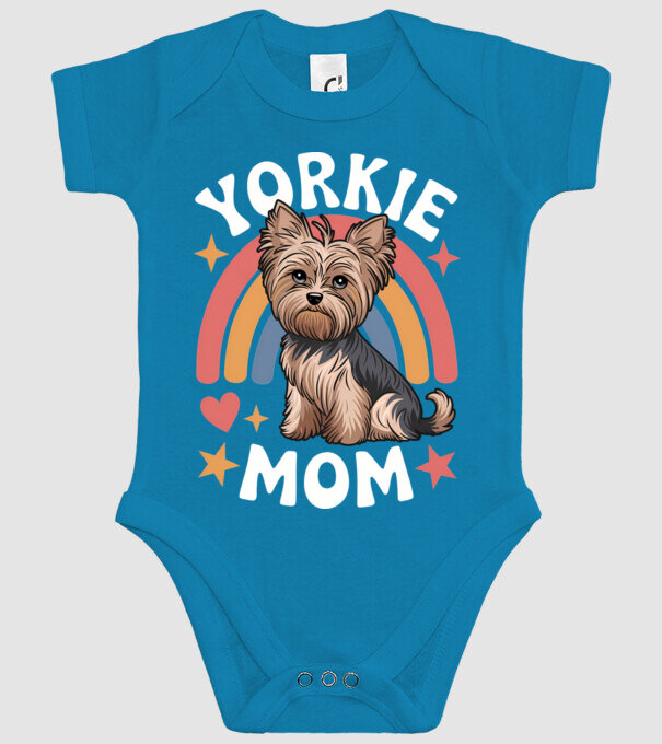 Yorkie Mom Negru model turcoaz pe tricou