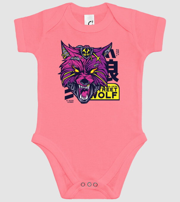 Cap de lup Cyberpunk model roz pe tricou