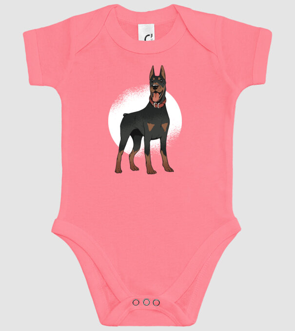 Tricou cu câine dobermann model roz pe tricou