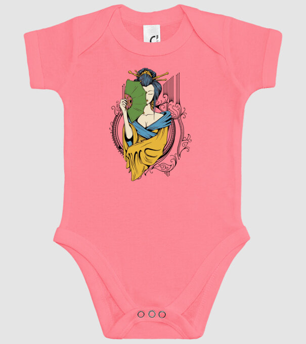 Geisha cu evantai 2 model roz pe tricou