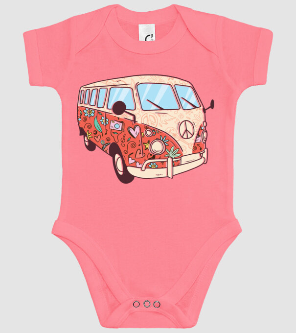 Tricou microbuz hippi retro model roz pe tricou