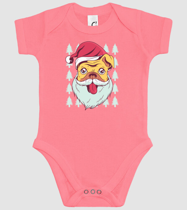 Tricou Crăciun Mops model roz pe tricou