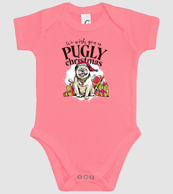 We wish You a Pugly Christmas tricou cu mops model roz pe tricou
