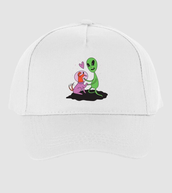 Alien cu câine model alb pe tricou