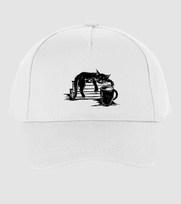Pisică și cafea model alb pe tricou