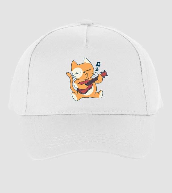 Pisică chitară Ukulele model alb pe tricou