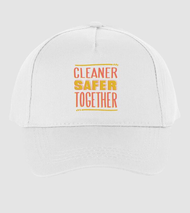 Cleaner Safer Together model alb pe tricou