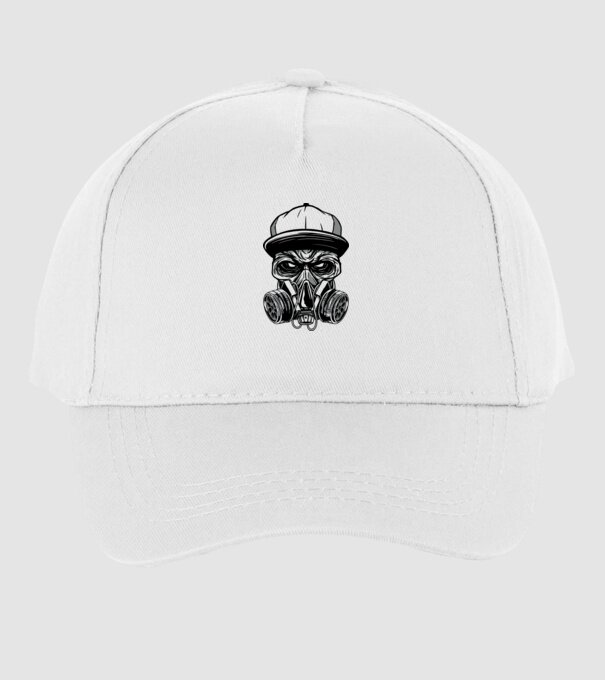 Mască de gaz Craniu model alb pe tricou