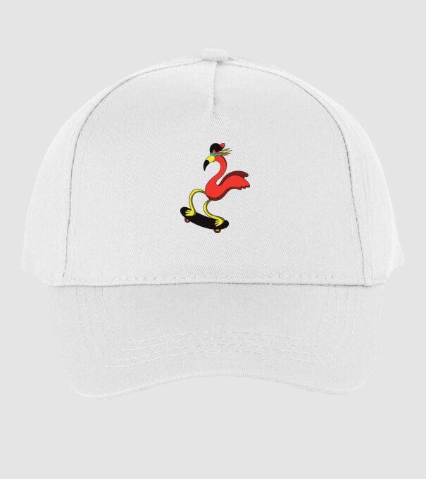 Flamingo Skateboarder model alb pe tricou