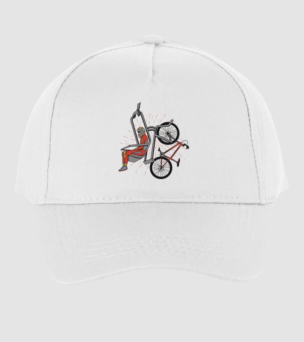 Biciclist montain bike pe teleferic model alb pe tricou
