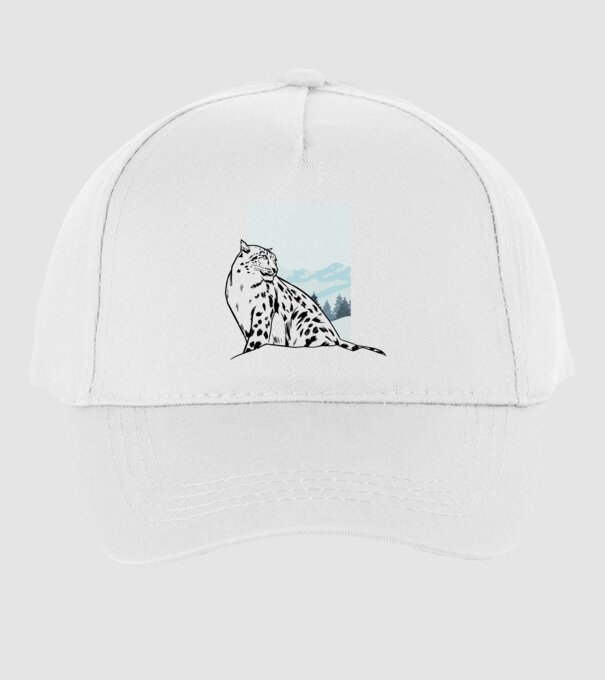 Leopard de zăpadă pisică mare model alb pe tricou