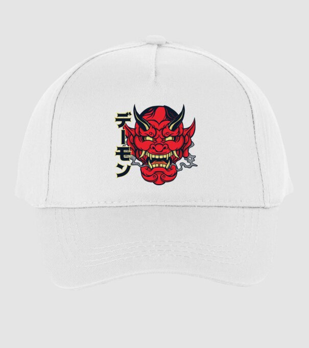 Mască demon chinez model alb pe tricou