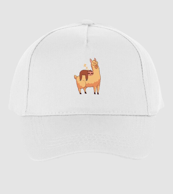 Leneș dormind pe Llama model alb pe tricou