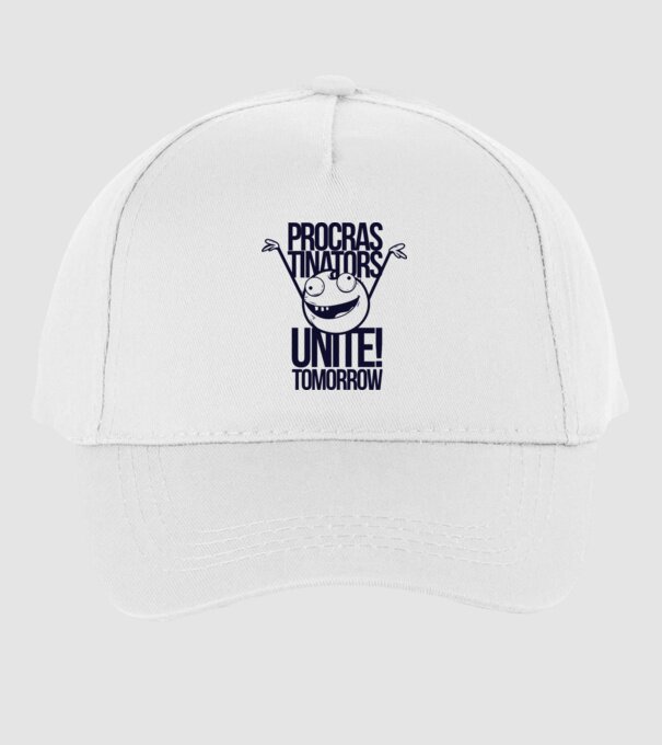 Procastrinators Unite model alb pe tricou