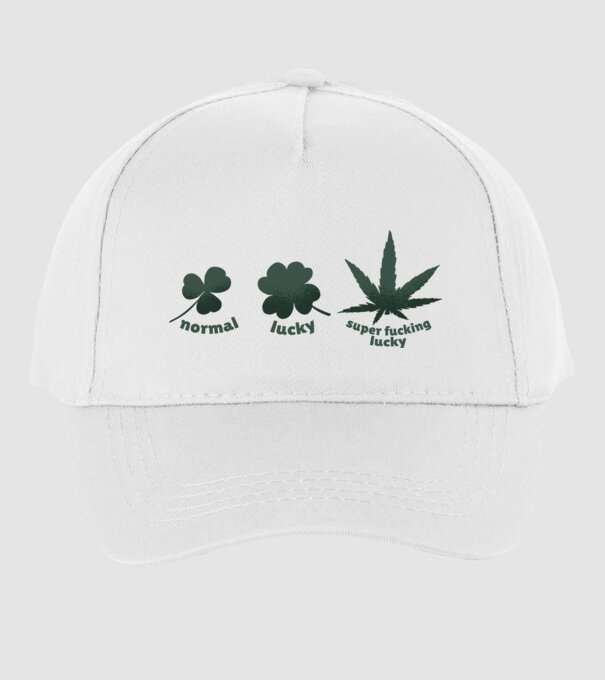 Super F*cking Lucky Cannabis model alb pe tricou
