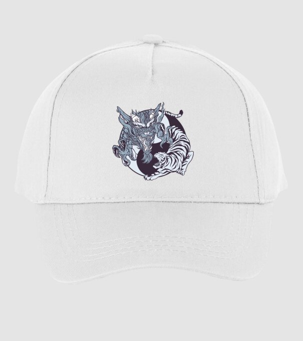 Yin Yang cu animale model alb pe tricou