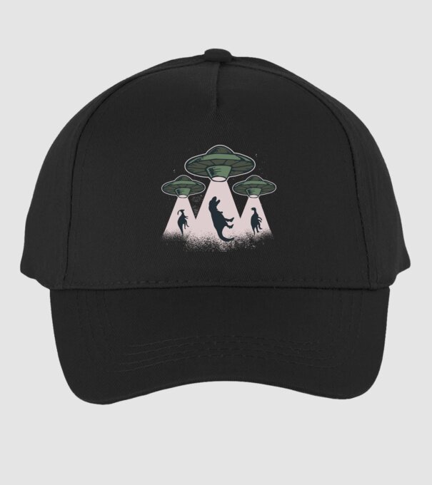 Alien OZN dinozaur model negru pe tricou