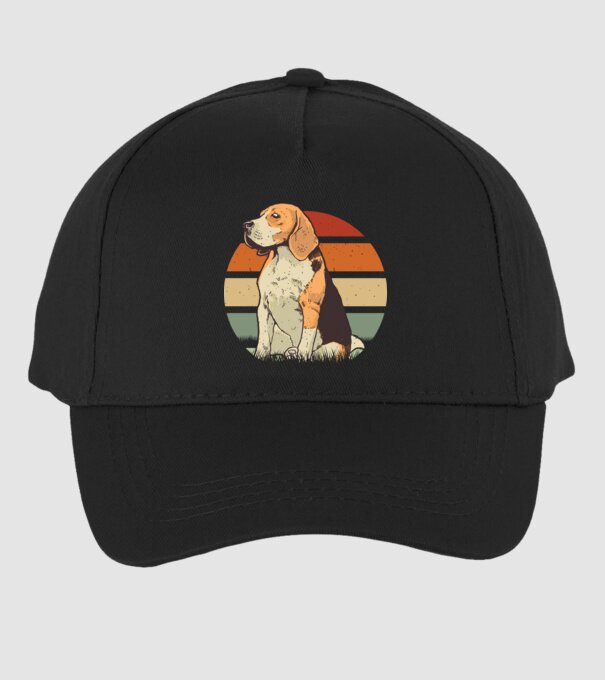 Beagle Retro Sunset model negru pe tricou