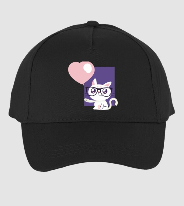 Inimă Pisică cu balon model negru pe tricou