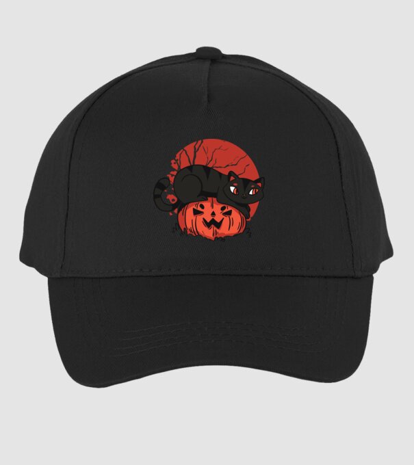 Pisică pe dovleac Halloween model negru pe tricou