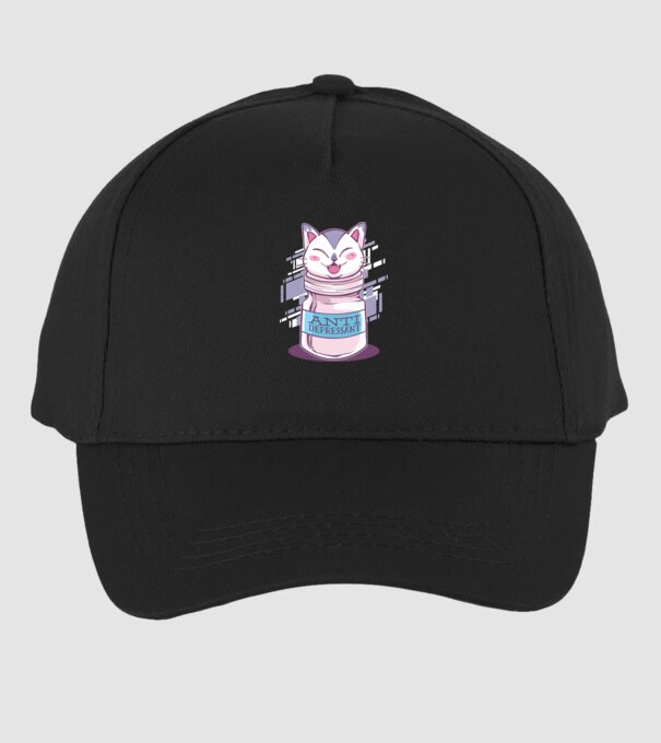 Tabletă antidepresivă pisică model negru pe tricou