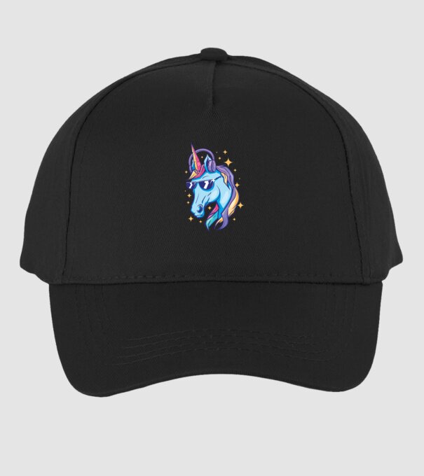 Unicorn strălucitor cu căști model negru pe tricou
