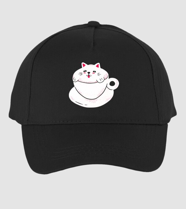 Tricou cafea cu pisică drăguță model negru pe tricou