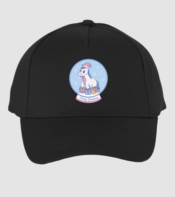 Glob de zăpadă drăguț, de Crăciun, cu Unicorn model negru pe tricou