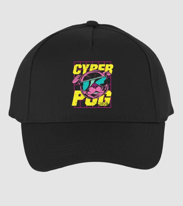 Mops Cyber Pug model negru pe tricou