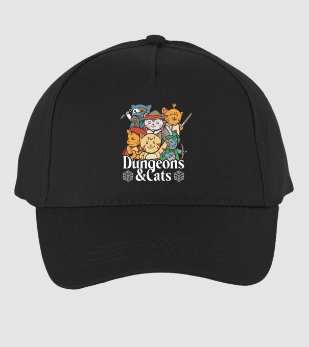 Dungeons and Cats - Joc de rol cu pisici model negru pe tricou