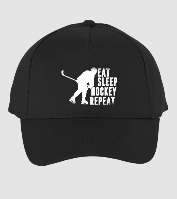 Eat Sleep Hockey Repeat model negru pe tricou