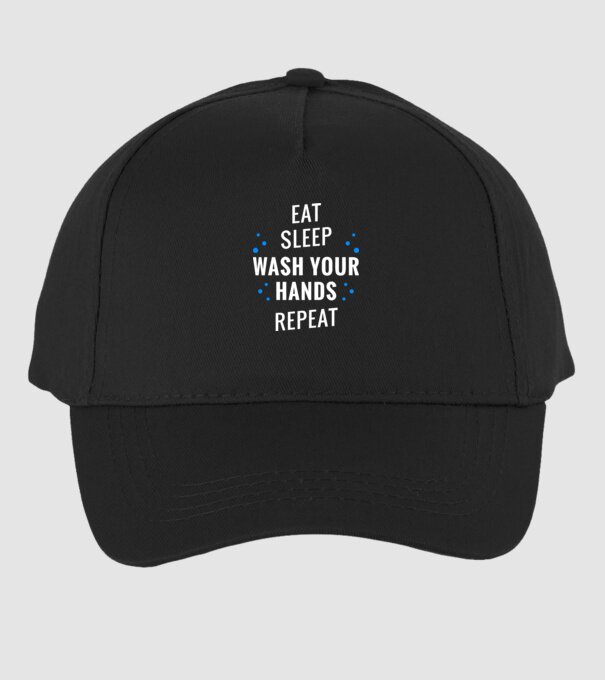 Eat sleep wash your hands repeat model negru pe tricou