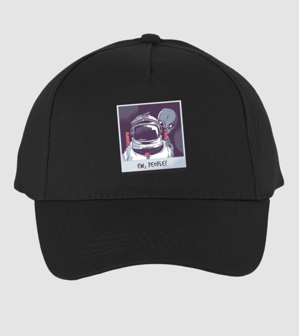 Ew, Oameni - Astronaut cu extraterestru model negru pe tricou