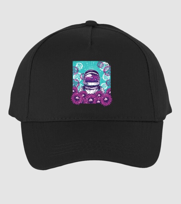 Floral Astronaut model negru pe tricou