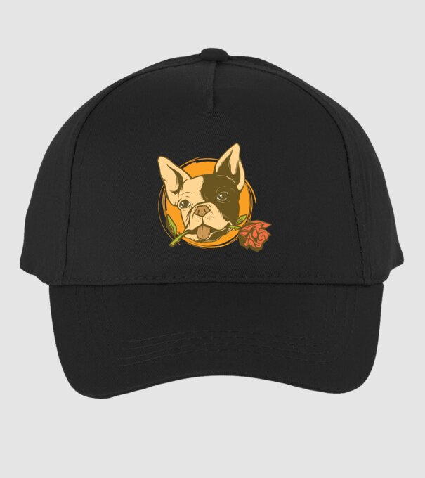 Bulldog francez cu trandafir model negru pe tricou