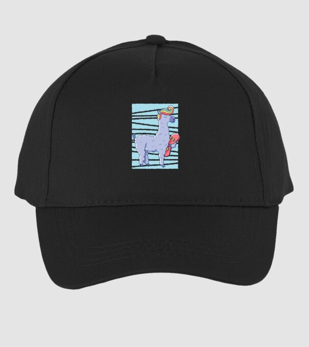 Lama Skateboarder model negru pe tricou