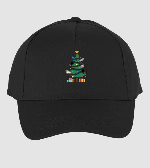 Pom de Crăciun cu păsări model negru pe tricou
