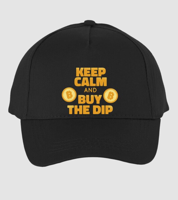 Keep calm and buy the dip Bitcoin model negru pe tricou
