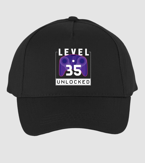 Level 35 Unlocked Gamer Birthday model negru pe tricou