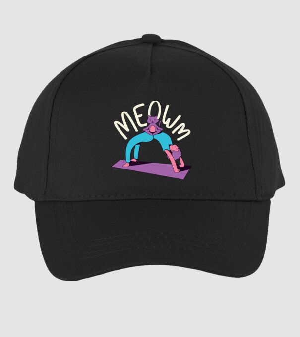 Meowm - Pisică Yoga model negru pe tricou