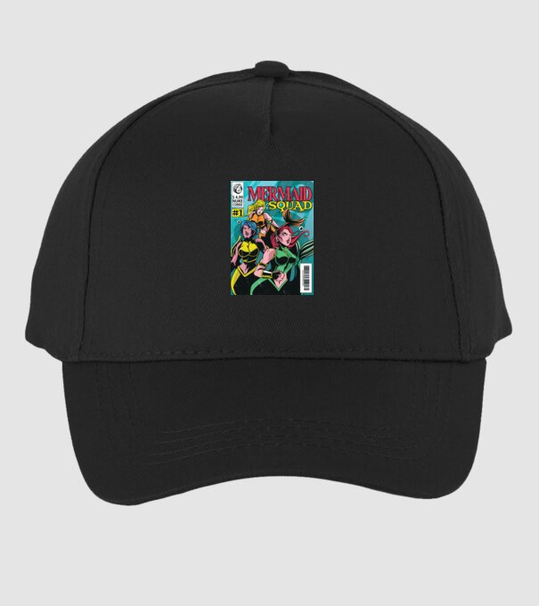 benzi desenate Mermaid Squad model negru pe tricou