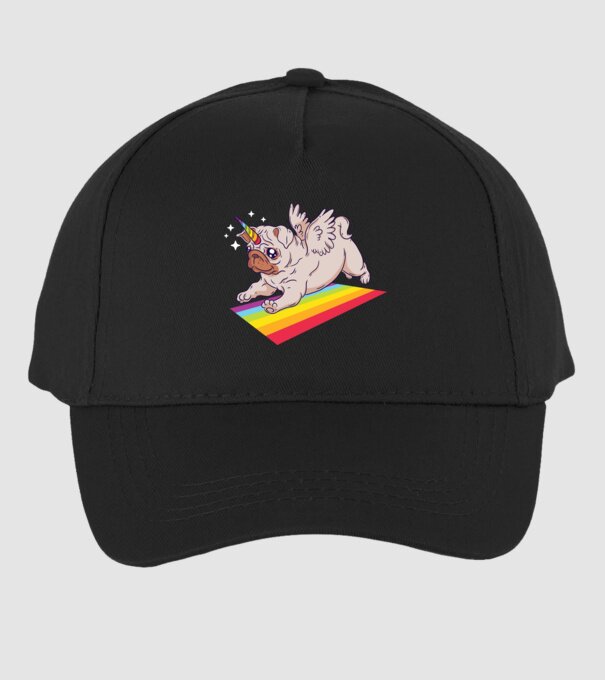Mops unicorn model negru pe tricou