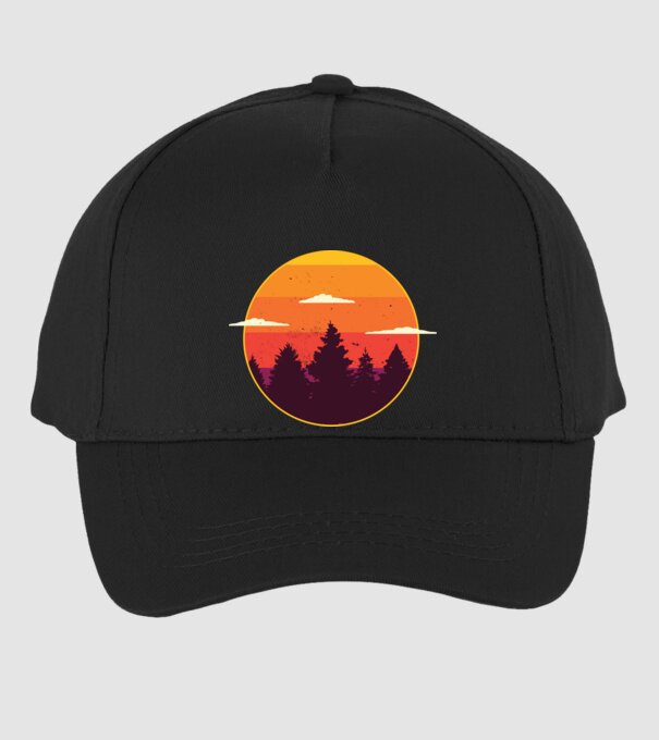Apus de soare în pădure model negru pe tricou