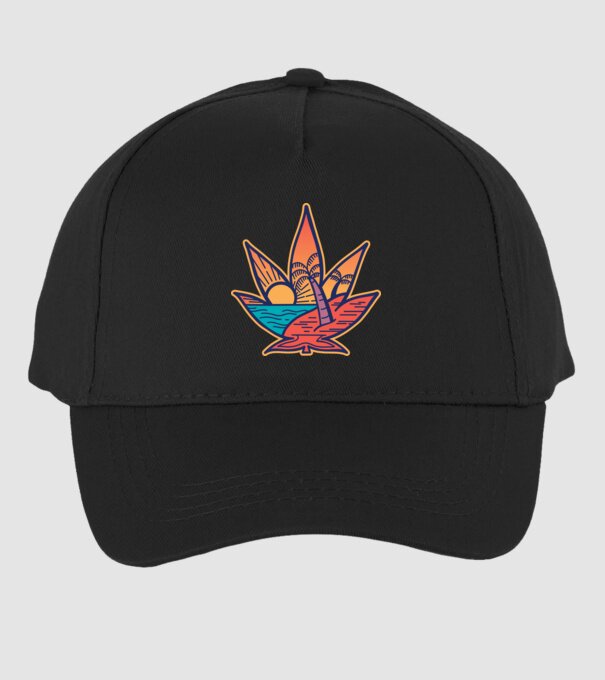 Apus de soare Frunză de marijuana model negru pe tricou